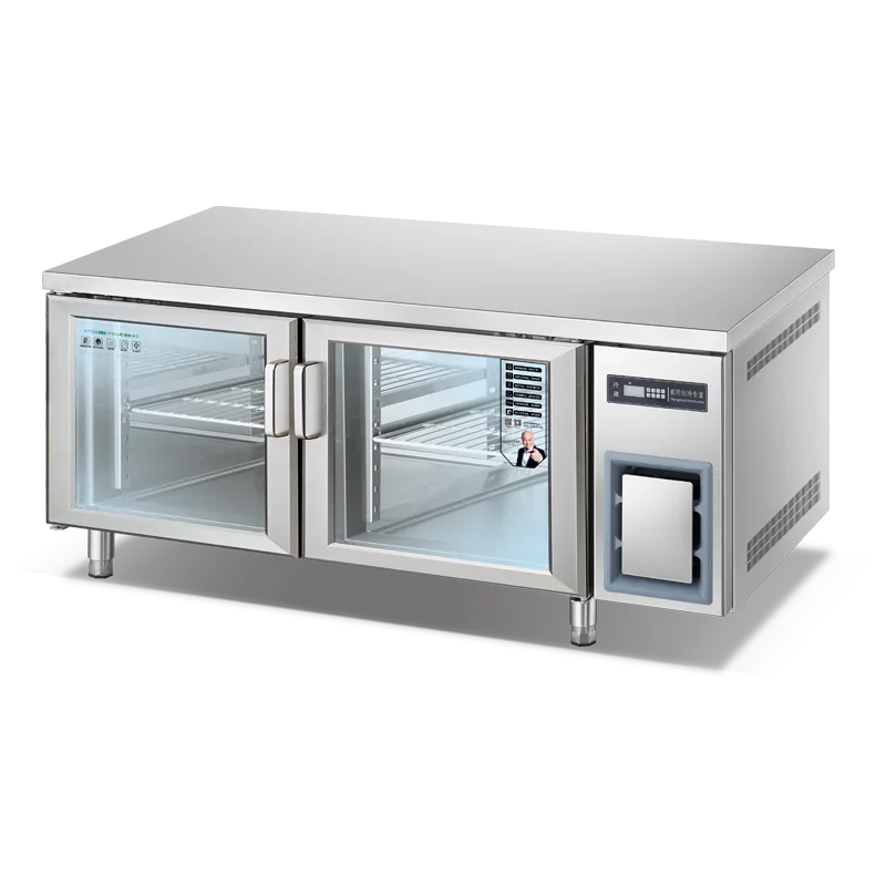 

Under Counter Chiller Cooler Cabinet Kitchen Equipment Glass Door Workbench Refrigerator