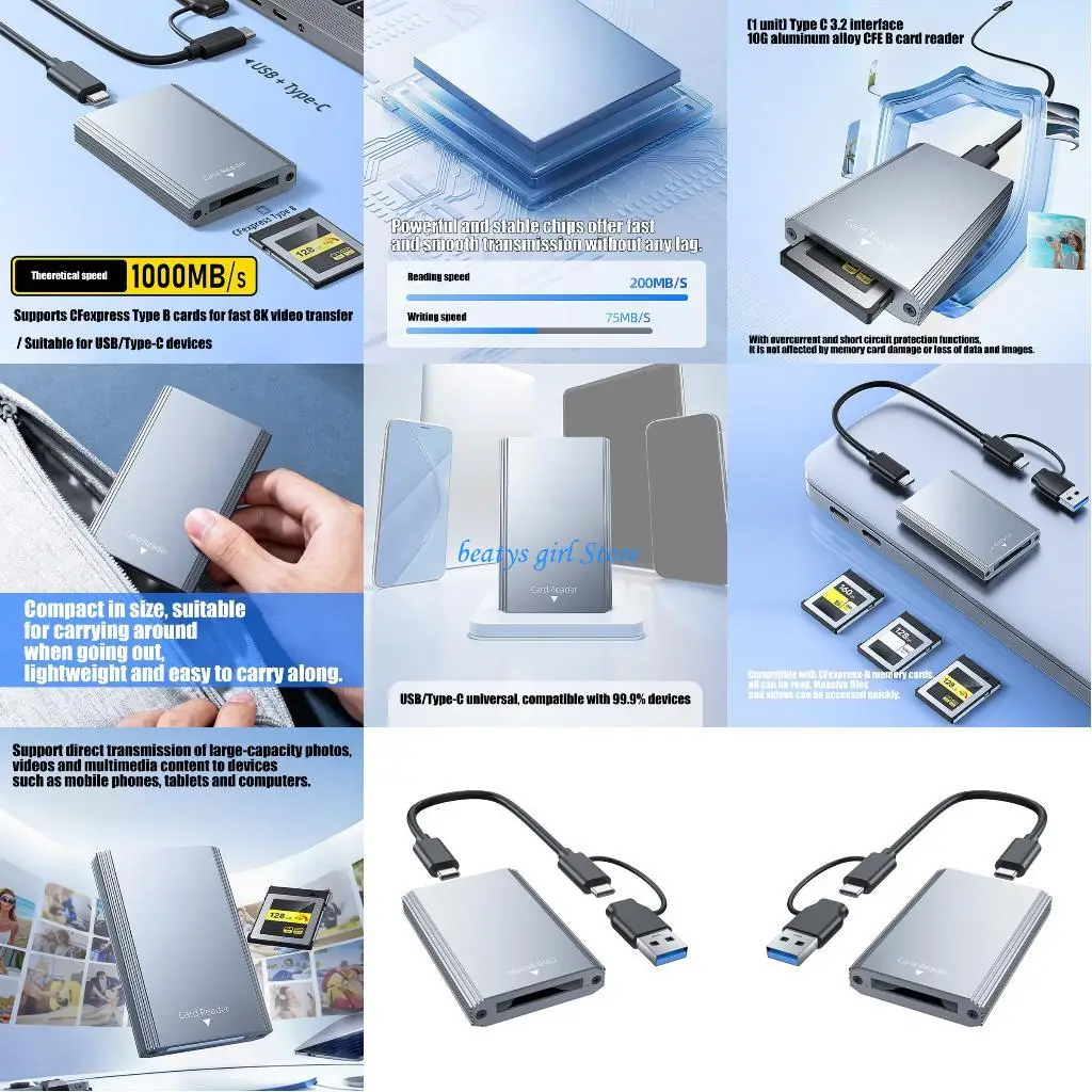 

C7AB Fast Speed Aluminum Alloy CFE B Card Reader 10Gbps USB C 3.2 Interfaces Optimized For Data Intensive Workflows
