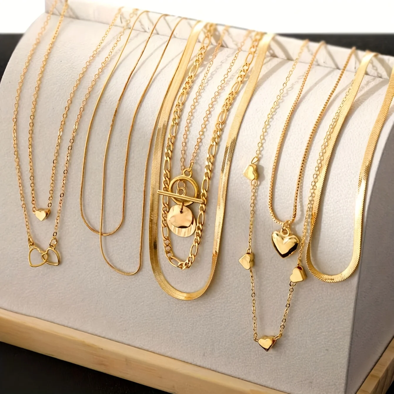 10 piezas/3 piezas Retro elegante colgante geométrico en forma de corazón cadena en forma de serpiente señoras collar amarillo dorado conjunto niñas uso diario fiesta San Valentín Navidad nudo lunar regalos de Halloween para la familia y amigos