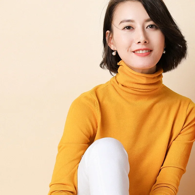 Cao Cổ Nữ Áo Len Mùa Đông Ấm Áp Chắc Chắn Hàn Quốc Co Giãn Ôm Nữ Dây Nhảy Cashmere Đen Áo Len Chui Đầu Femme Cơ Bản Nón Kết Nam Nữ