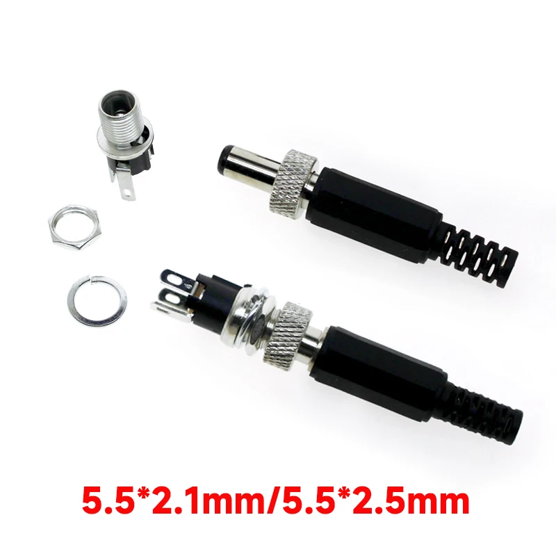 2pcs Lockable 5.5x2.1/5.5x2.5 mm DC Male Power Plug Female socket with Screw Nut Locking Connector