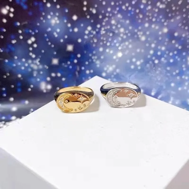 

S925 Pure Silver High Version Dorina Couple Star Moon Ring with Logo Eternal Mythical Promise