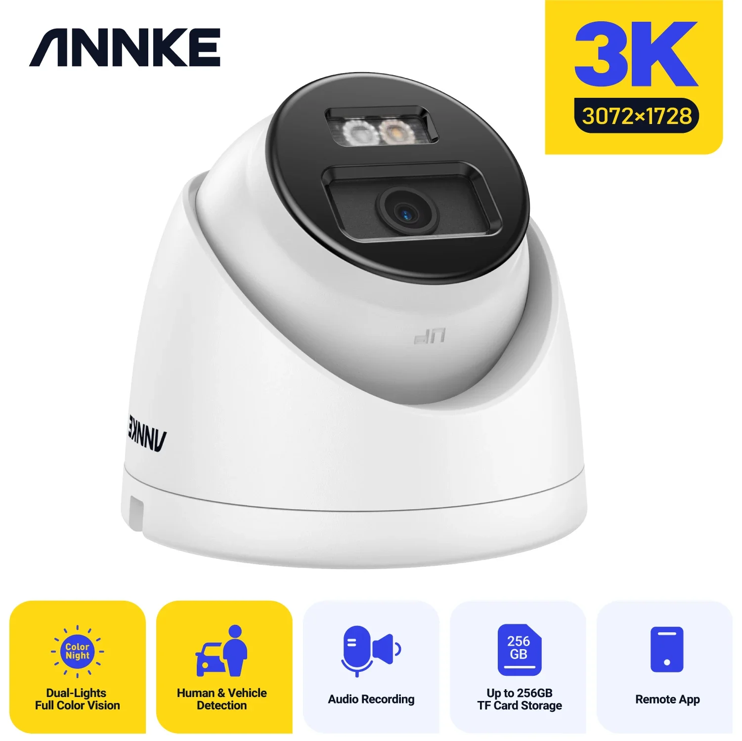 ANNKE 3K PoE IP Turret Security Camera Indoor Outdoor IP67 Waterproof with AI detection Smart dual light & Microphone