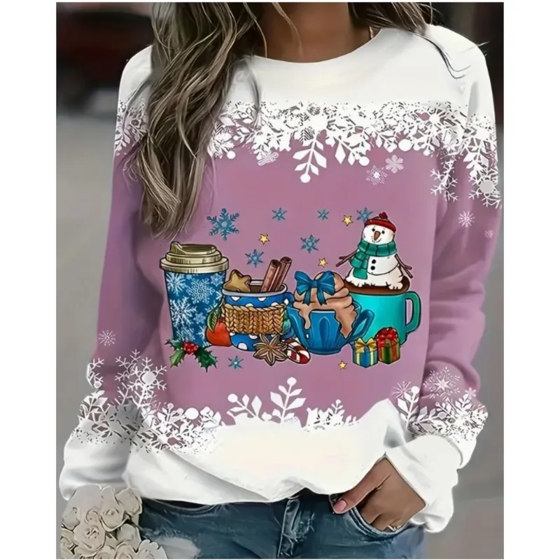 New women's Christmas tree printed hoodie with long sleeves and round neck pullover, casual and elegant style hoodie for women