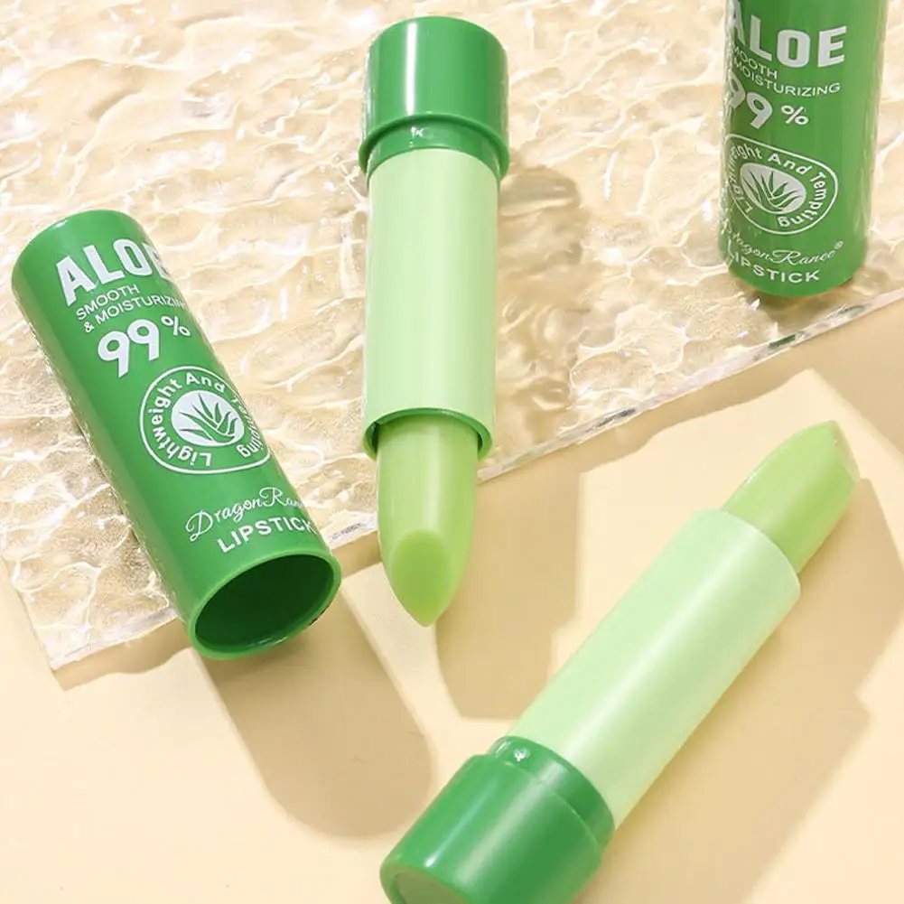 New Aloe Vera Moisturizing Lipstick Long Lasting Nouritious Changing Lipgloss Temperature Makeup Balm Lip Comestics Lip Col S5W3