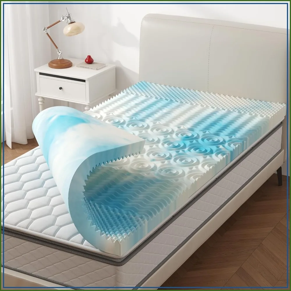 2 Inch 5-Zone Cooling Gel Memory Foam Mattress Topper Full, Pressure Relief for Back & Hip Pain, Soft Reversible Pad for Dorm RV Camping, CertiPUR-US Certified