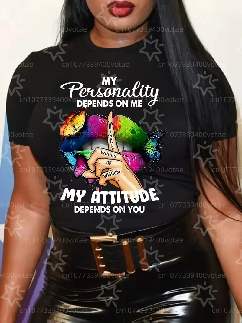 

Plus Size 2026 Butterfly and Lip Design Print T-shirts Summer Fashionable High Quality Short Sleeved Casual Sports Pullover Tops