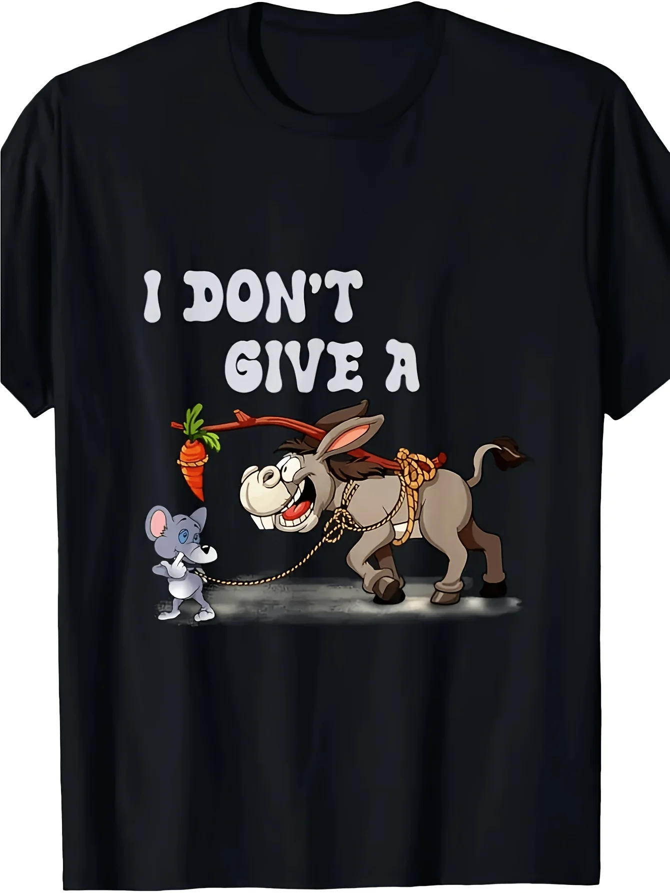 Men'S TShirtFun Cartoon Donkey Mouse Design I Don't Give A Retro Style Short Sleeve Round Neck  AllSeason Comfortable Tee Graphic Print Shirt AllSeason Tee for Everyday Out Retro casual short-sleeved T-shirt with a round neck and pri