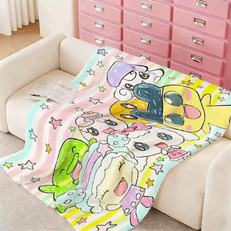 Cartoon T-Tamagotchi Blanket Lolita Cute Warm Cozy Fluffy Throw Blankets for Sofa Multiple Sizes Throws And Blankets