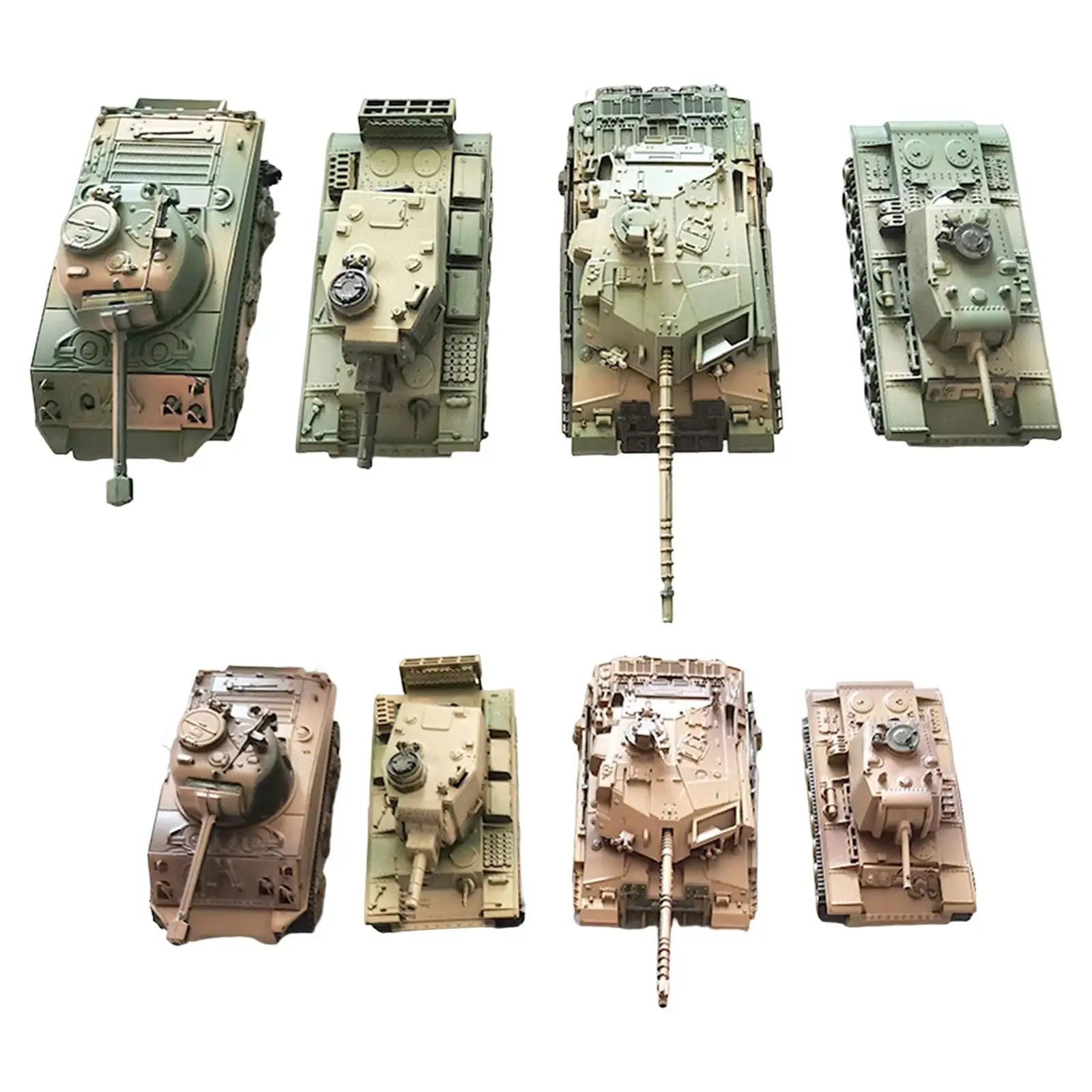 8x 1/72 Tank Model Tank Playset Simulation Collectible DIY Assemble Tank Toy Showcase 1/72 Tank Toy Model for Kids Adults Girls