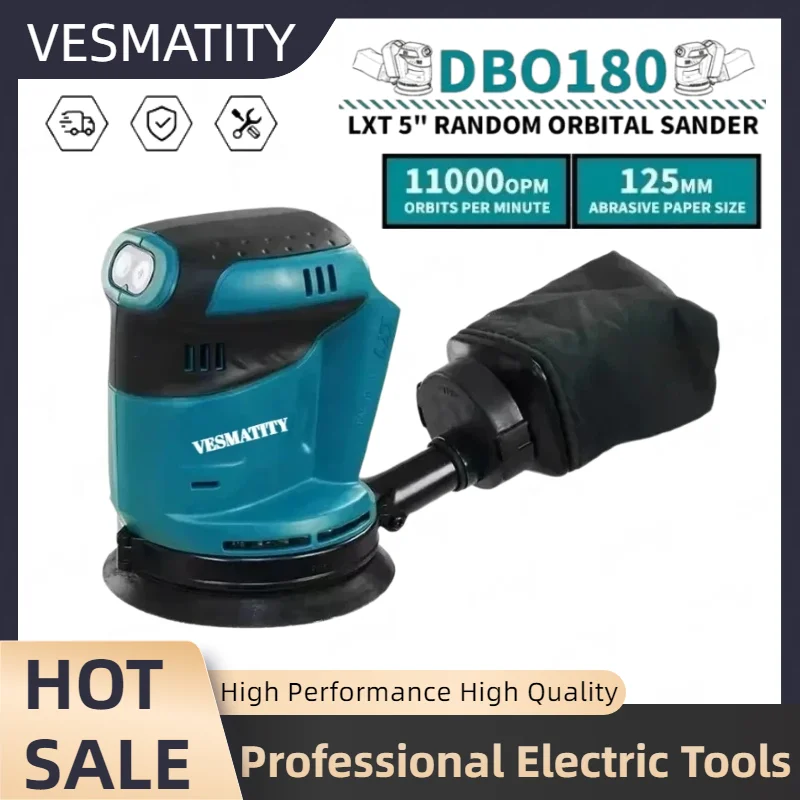 DBO180Z Cordless Random Orbit Sander Rechargeable, Disc Sanding Tool for Woodworking and Mud Polishing For Makita Battery.