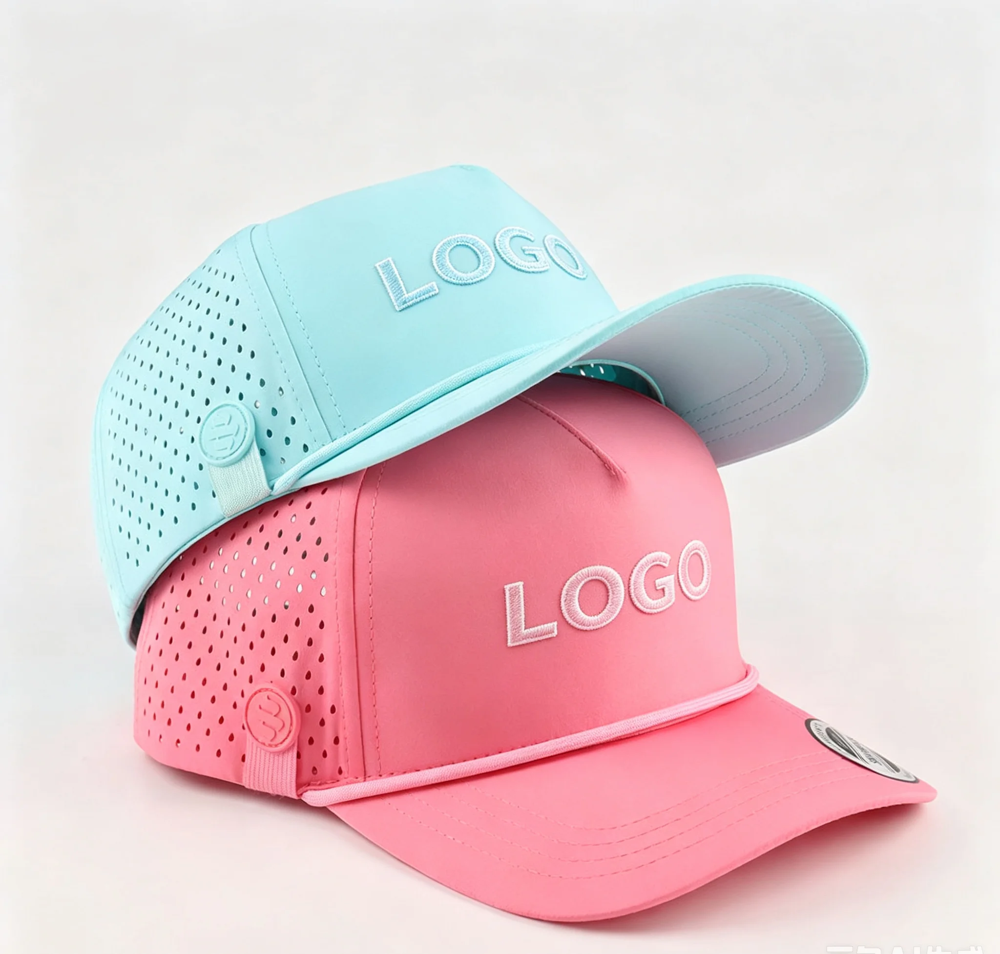 Customized Club Company Sports 5 Panel Baseball Cap Waterproof Hydro-Breathable Rope Golf Hat with PVC Logo Printed