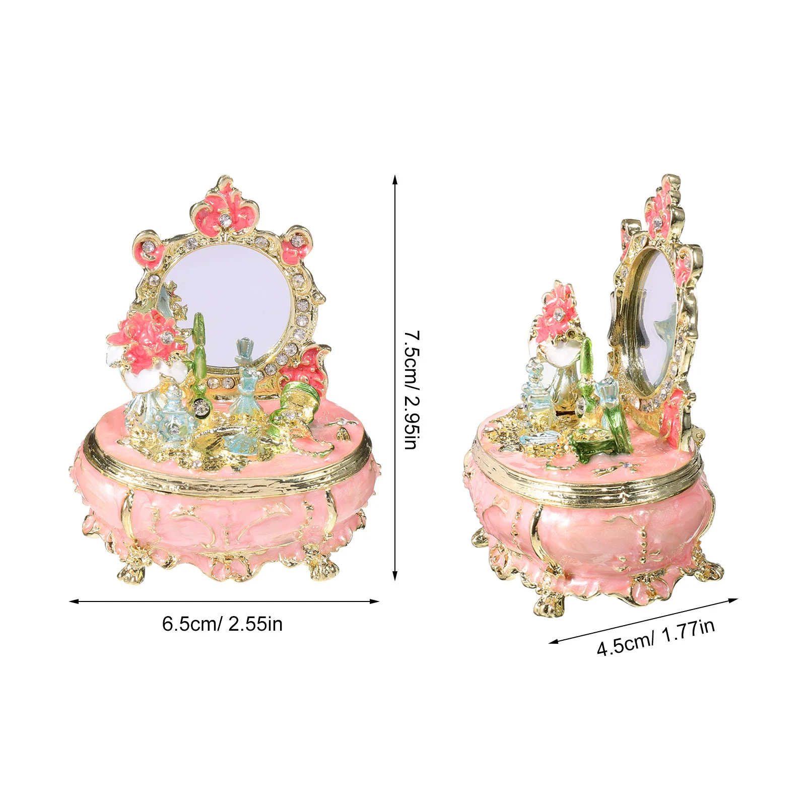 Enamel Trinket Box Painted Jewelry Storage Jar Vintage Dressing Table Organizer For Women Keepsake Chest