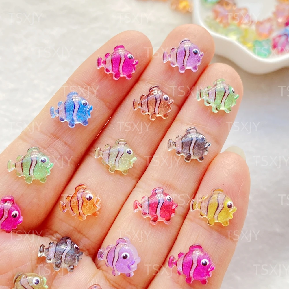 50Pcs Cute Mini Cartoon Ocean New Shining Little Fish Nail Art Resin Designer Charms DIY Craft For Nail 3D Decorations Jewelry