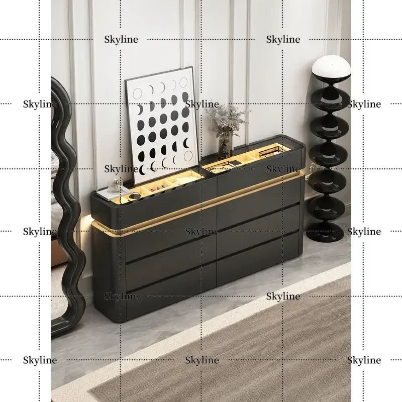 for Italian Light Luxury Solid Wood Narrow Bedside Cabinet Black Floor Jewelry TV Storage Cabinet for Small Apartment Bedroom