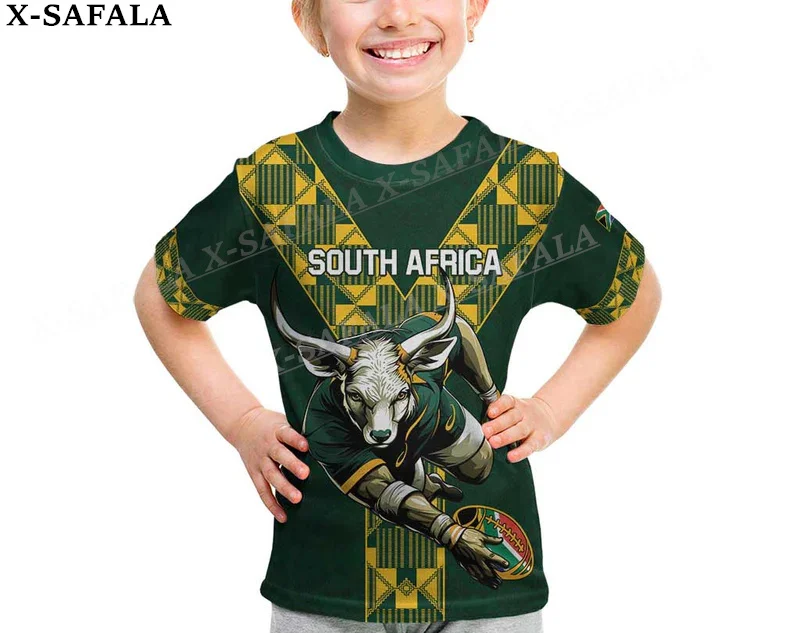 South Africa Rugby Go Springboks Kid  Children 3D Print Mesh Fiber T Shirt Top Summer Tee Men Streetwear Shorts Sleeve Sport-1