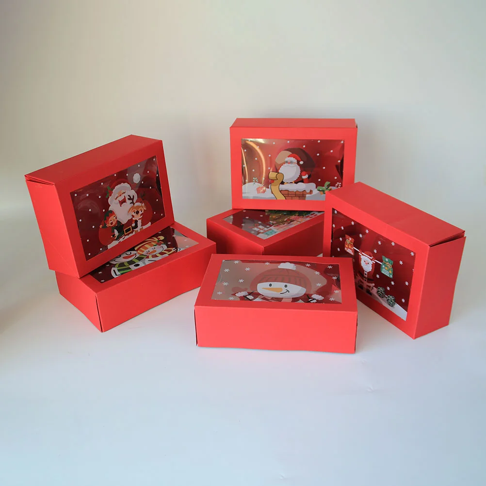 6 Pcs Christmas Window Gift Box Party Goodies Boxes Candy Bags The Biscuit Chic Cookie Paper Wrapping Elder Gifts