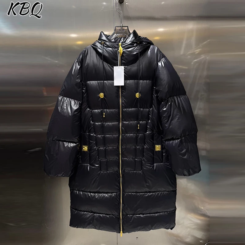 

KBQ однотонные базовые парки с блестками для женщин, с капюшоном и длинными рукавами, лоскутное пальто на молнии, свободное теплое пальто, женская модная одежда