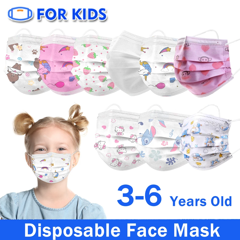 10-200pcs Mascarillas Niños 3 Layer Cartoon Printed Disposable Face Mask Kids Masque Chirurgical Enfant Children Protective Mask