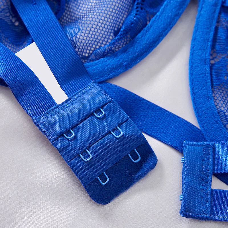 ملابس داخلية مثيرة برباط مع حلقات فولاذية، تصميم شفاف بثلاث نقاط، طقم ملابس داخلية مغرية برباط