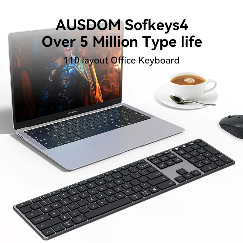 Ausdom sofkeys4 sem fio bluetooth modo duplo 3 zona chave teclado escritório teclado em casa silencioso 110 teclas para computador pc ipad telefone