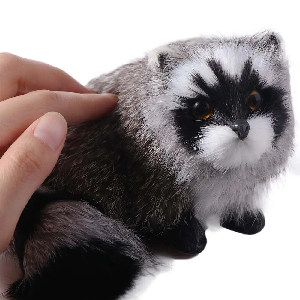 Kids Toy Realistic Simulation Raccoon Model Educational Animal Model Raccoon Figure Gray Furry Simulation 3D Raccoon Photo Props