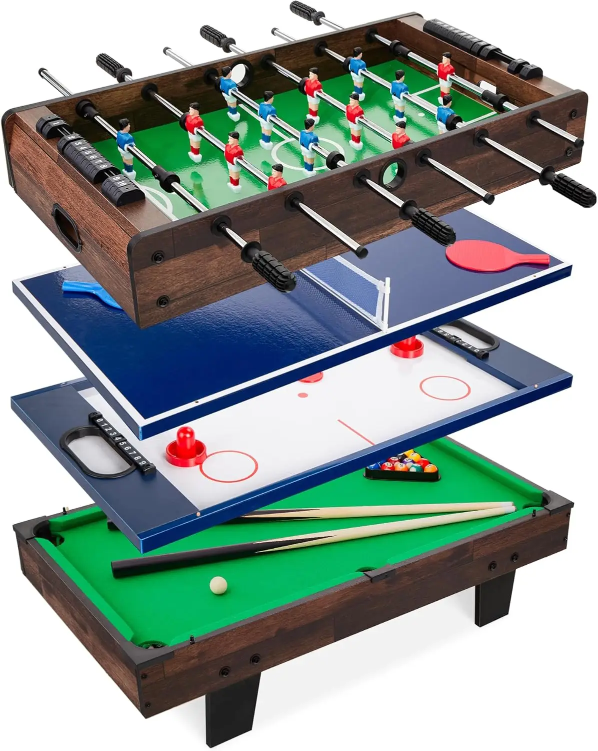 4-in-1 Multi Game Table,Childrens Combination Arcade Set for Home, Rec Room W/Pool Billiards,Air Hockey, Foosball & Table Tennis