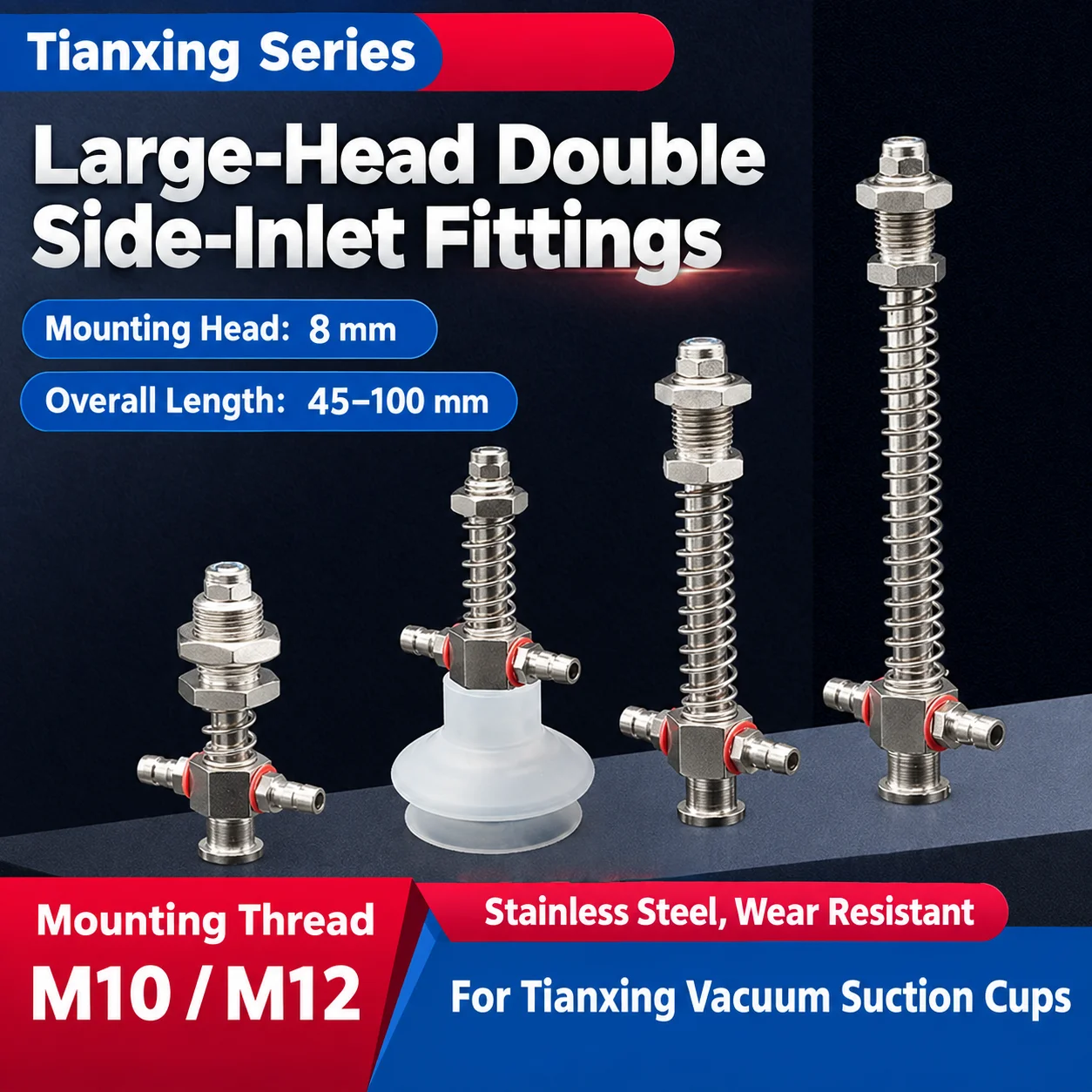 M10 Side Entry Spring Leveler Vacuum Suction Cup Holder L45-L100 Non-Rotating Fitting for EOAT Robot Arm Automation
