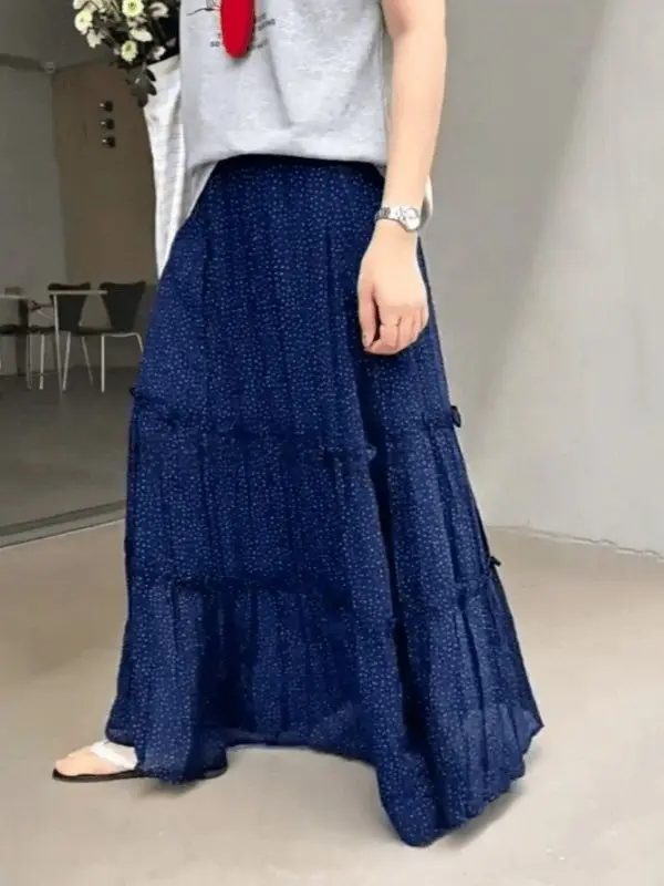 Zomer Nieuwe Trendy Polka Dot Gedrukt Rok Vrouwen Koreaanse Mode Hoge Taille Veelzijdige Lange Rok Casual Y2k Rok