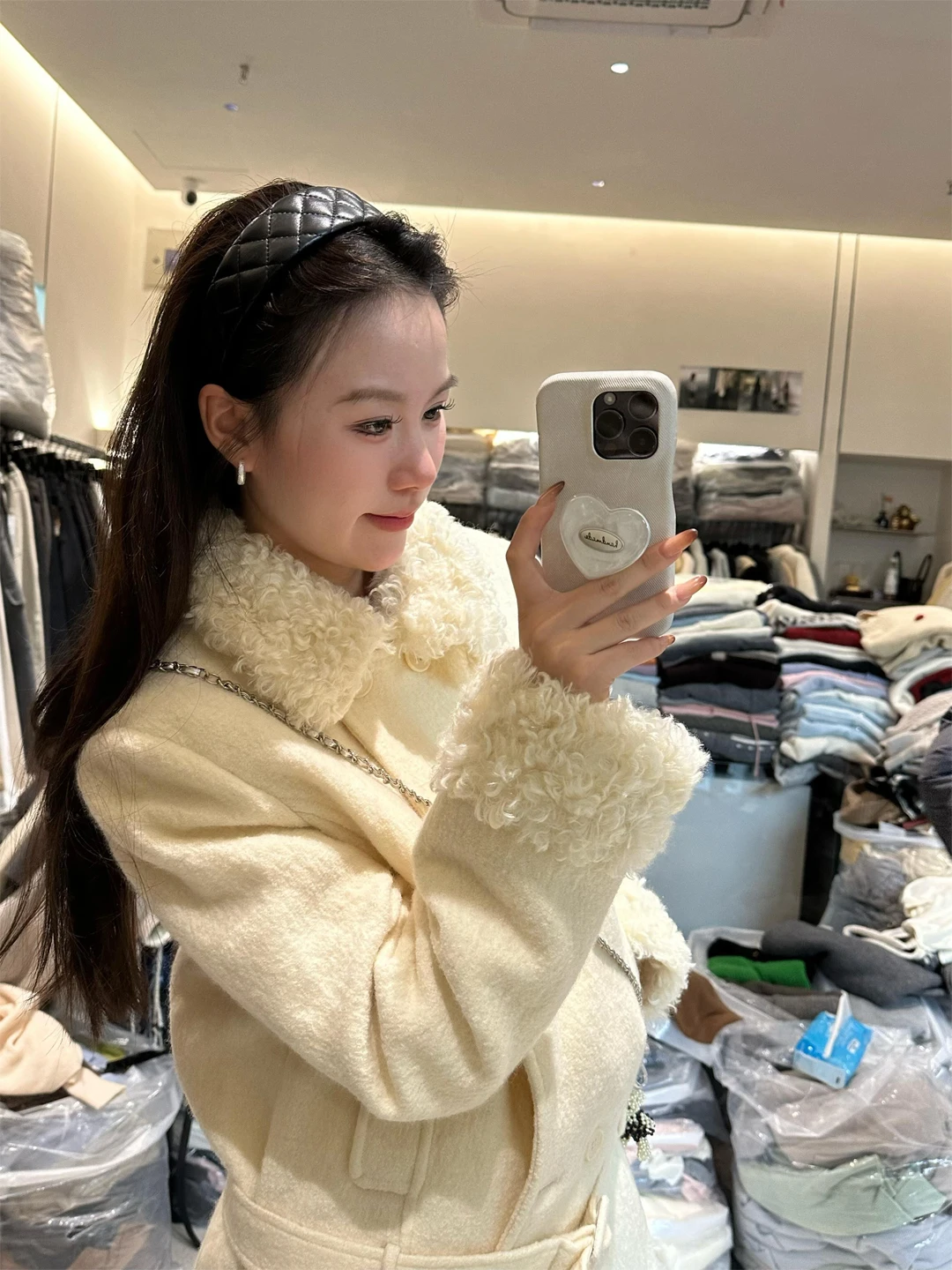 

Retro Turn-down Collar Double-breasted Mid-length Jaet Women's Autumn Winter High Faion Detachable Fur Collar Trendy Top