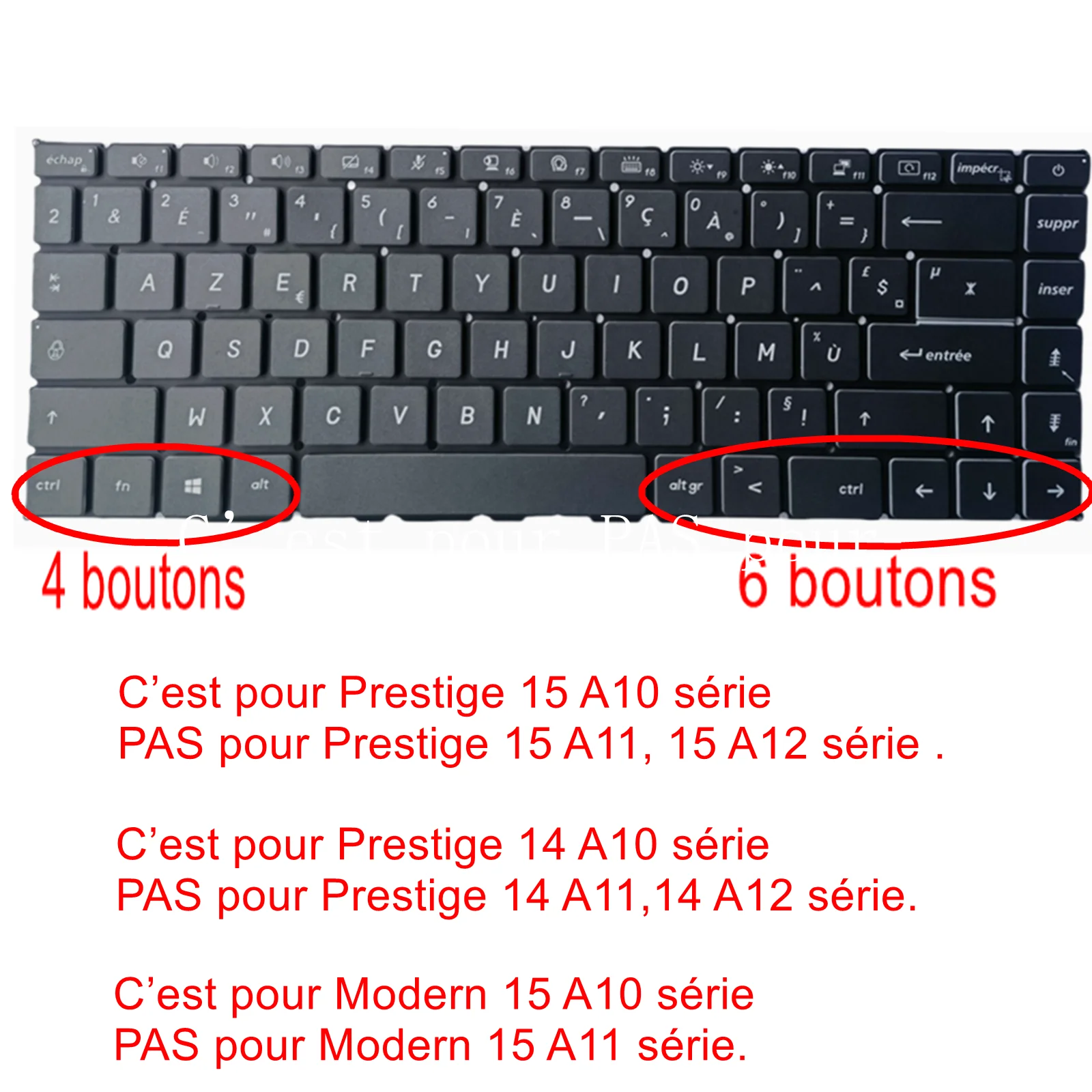 French Backlit Azerty Keyboard for MSI Prestige 15 A10, Prestige 15 A10, Modern 15 A10 MS-1551 MS-16S3 MS-14C1 MS-14C2 FR