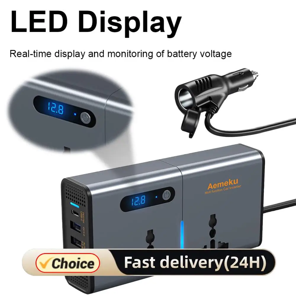 12V/24V To AC 220V Charger Socket Type-C USB Fast Charging Car Inverter Power Adapter 4 USB Port Multi-function Socket Converter