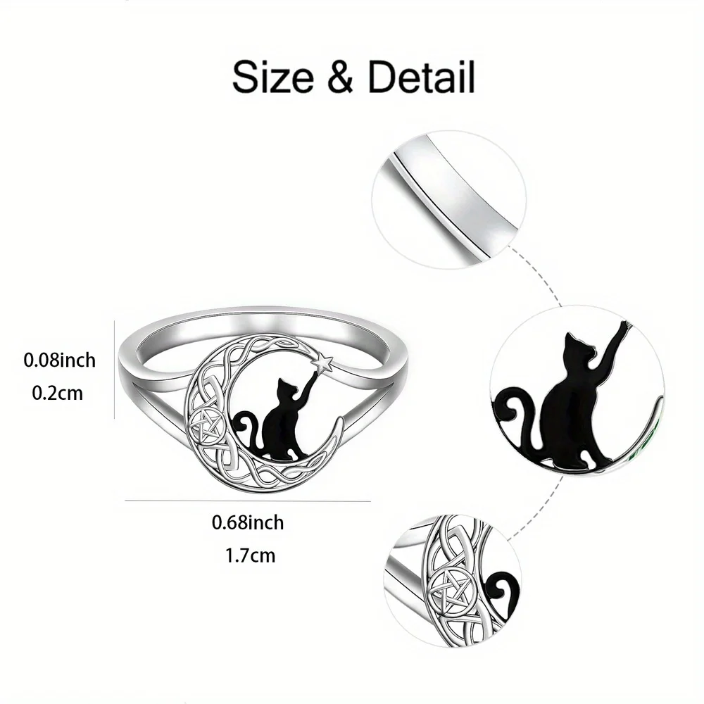 Fashionable and Delicate Black Cat and Moon Star Ring As A Gift for Family and Friends on Birthdays Anniversary Party Gifts,