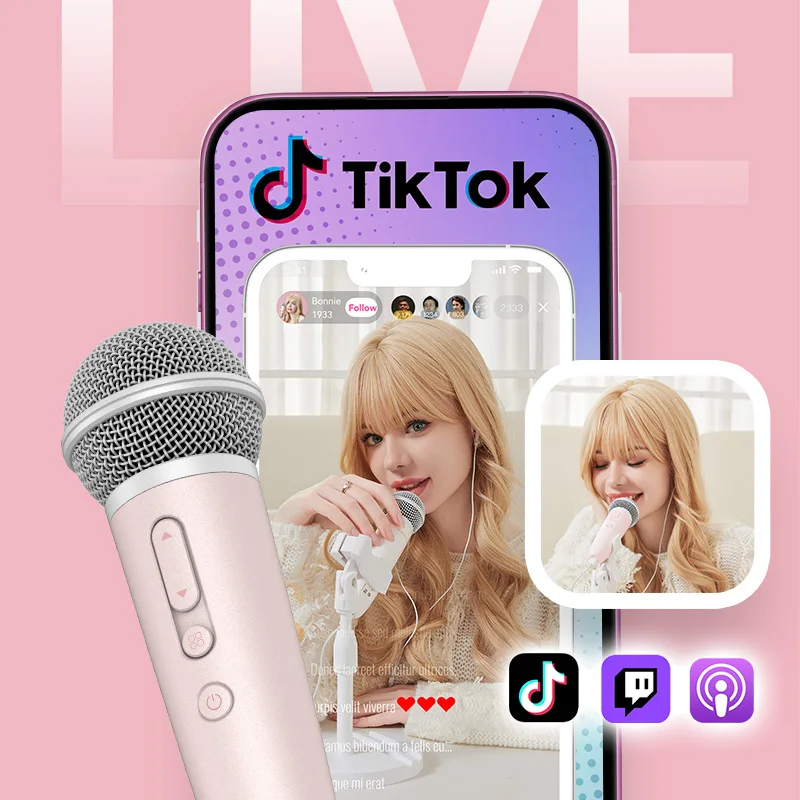 ميكروفون الغناء والتسجيل مع ردود فعل سماعة الأذن، ميكروفون الكاريوكي يعمل مع سبوتيفي، سمول، يوتيوب، موسيقى أبل، كاريوكي TJ، ستينغراي #4