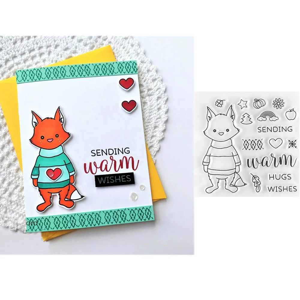 Cute little fox For DIY Craft Making Card Photo Album Scrapbooking Decoration ,Transparent Stamps Template Mould Art Decoration