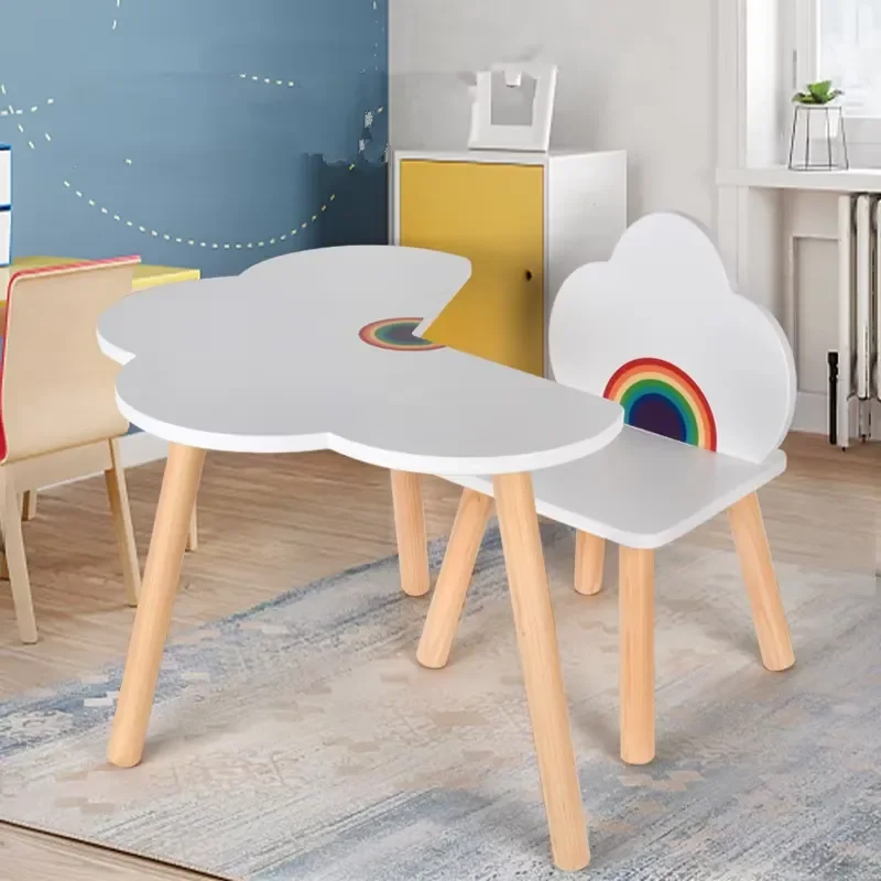 Kids Table and Chair Set Cartoon Rainbow Study Desk for Children Baby Learning Furniture Toy Gift view 4