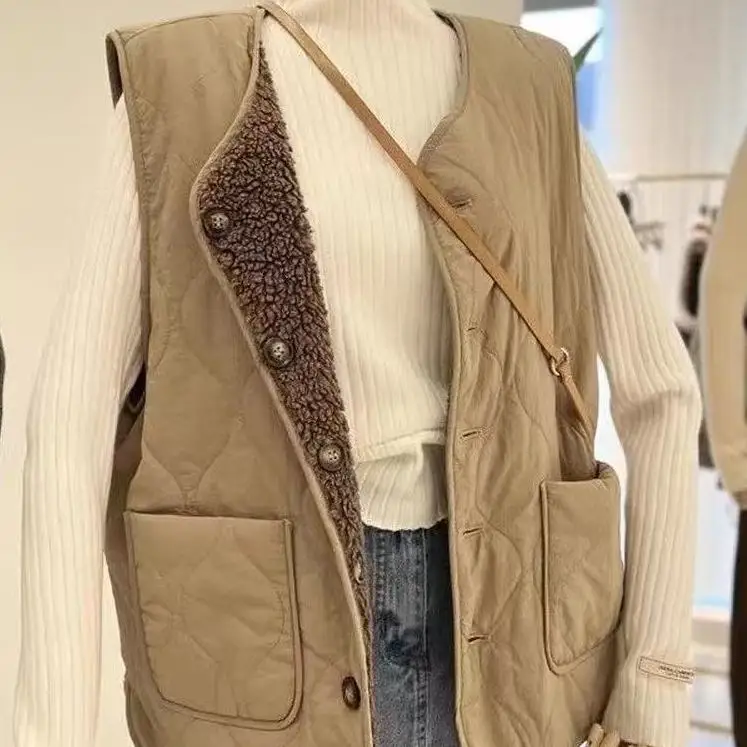 سترات صدريات سترة نسائية رفيعة بدون حمالات خريف من الفلانيل بأزرار سفلية مناسبة للترفيه مبطنة كلاسيكية بسيطة وأنيقة تناسب الجميع