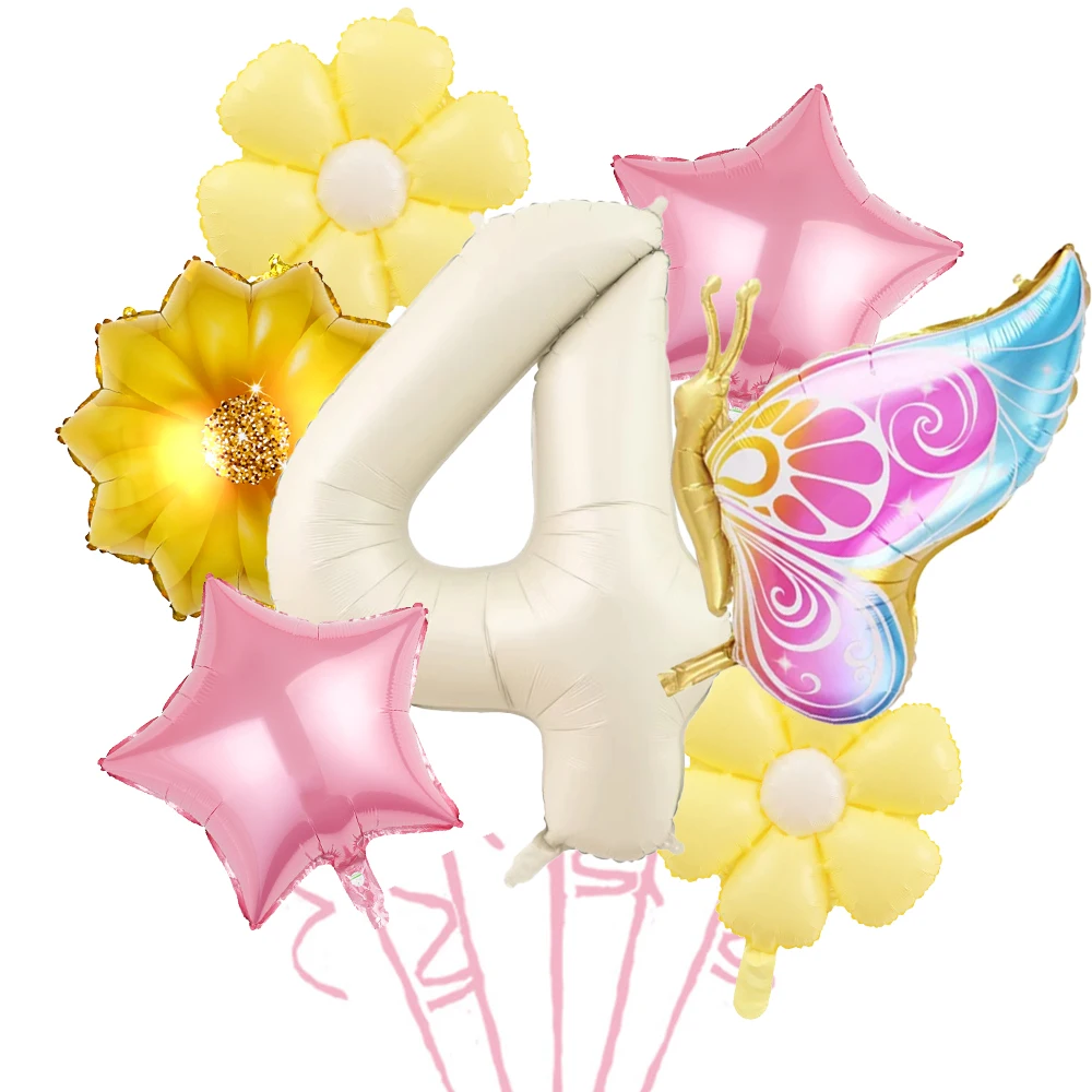 サイドフライングバタフライサンフラワーデイジーデジタルバルーンセット、誕生日パーティー、洗礼式、記念日に最適
