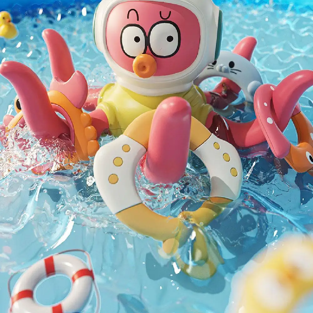 Cute Octopus Baby Bath Toy ABS Plastic Safe For 2-6 Years Old Baby Bath Floating Throwing Circle Octopus Water Play Bathroom Toy