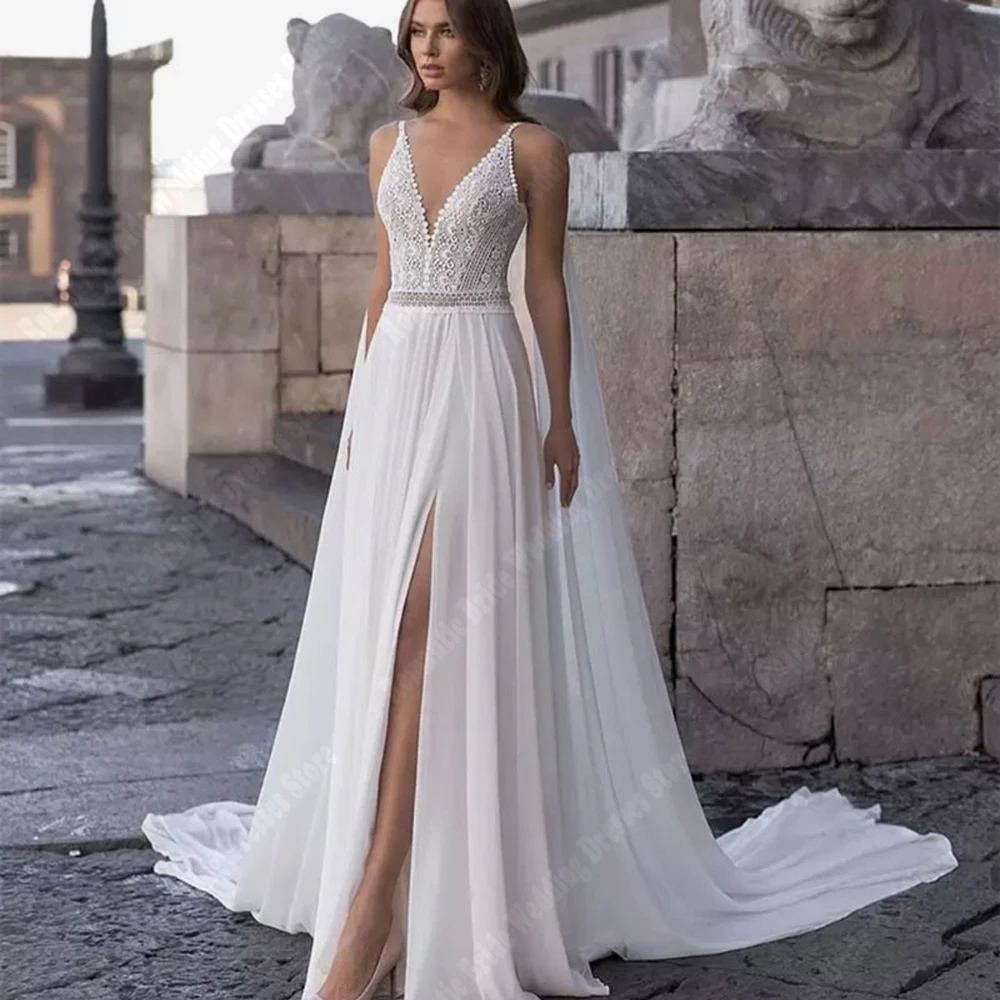 Sexy com decote em v tule vestidos de casamento feminino romântico popular sem mangas nupcial esfregar comprimento princesa vestidos de noiva personalizado