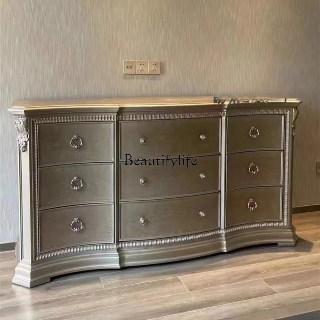

1LXFrench solid wood storage nine-chest cabinet American retro entrance locker