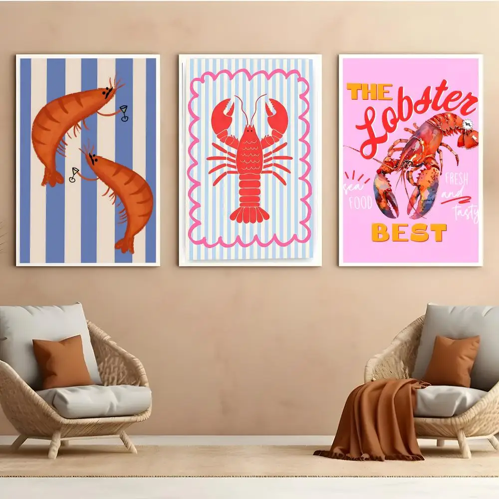 Cute Shrimp Cartoon Poster Aesthetic HD PVC Wall Art - Waterproof Wear Resistant For Home Hotel Bar