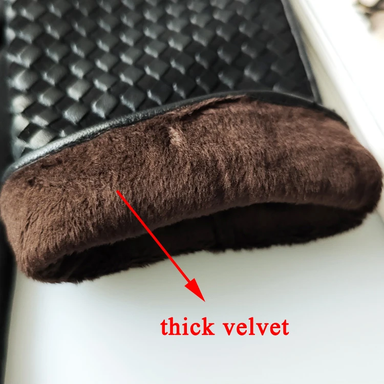 Lambskin Glove For Men Winter Male High End Hand Knitted Plush Thicken Warm Motorcycle Mittens Outdoor Rhombus Suede Gant Hombre