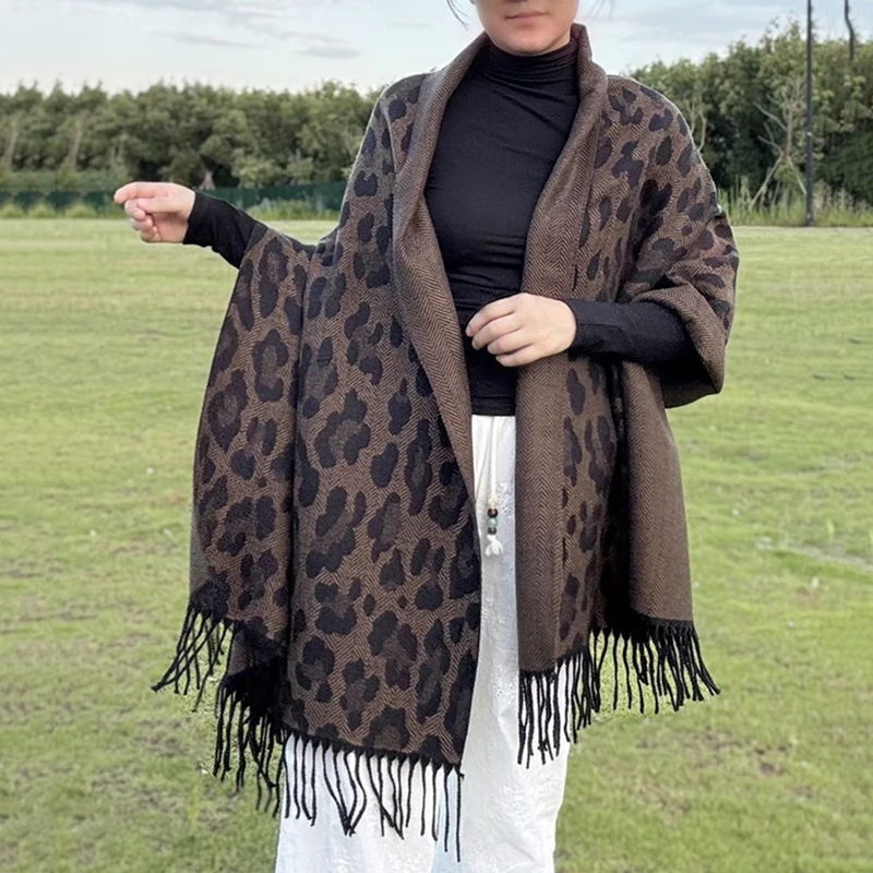 

Модный хороший леопардовый саржевый тканый шаль из искусственного кашемира, толстый длинный шарф, женский зимний теплый шейный платок, весенне-осенние накидки