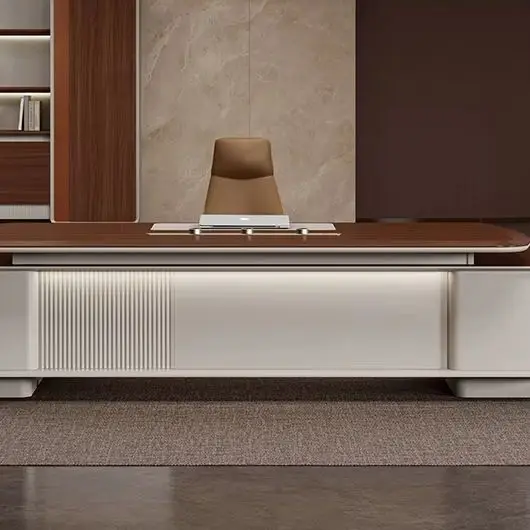 

Premium Luxury Modern Extendable Executive Desk, CEO Boss Convertible Office Table, Stainless Steel & Wooden Combined Office