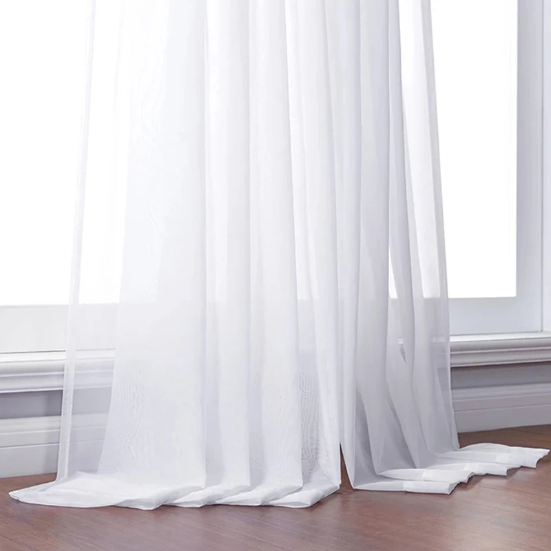 2Pcs White Sheer Curtains For Living Room Window Voile Tulle Drapery Window Screening Home Living Room Bedroom Wedding Decor