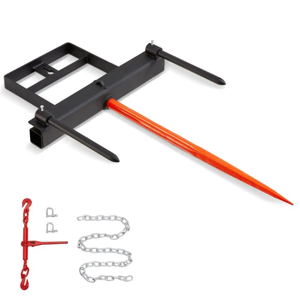 

Bale Spear 1600LB Loading Skid Steer Attachment with 2x17.5 Stabilizer Spears and 60 Chain Forks