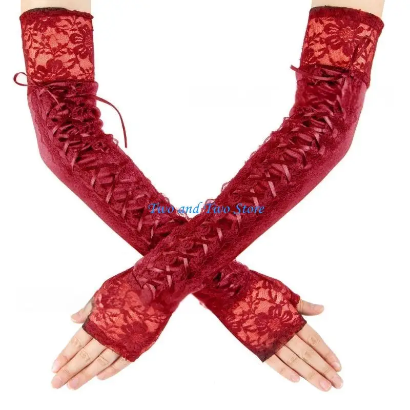 HX6F Lace Long Hand Gloves for Women and Girls in Theme Proms Costume 1920s