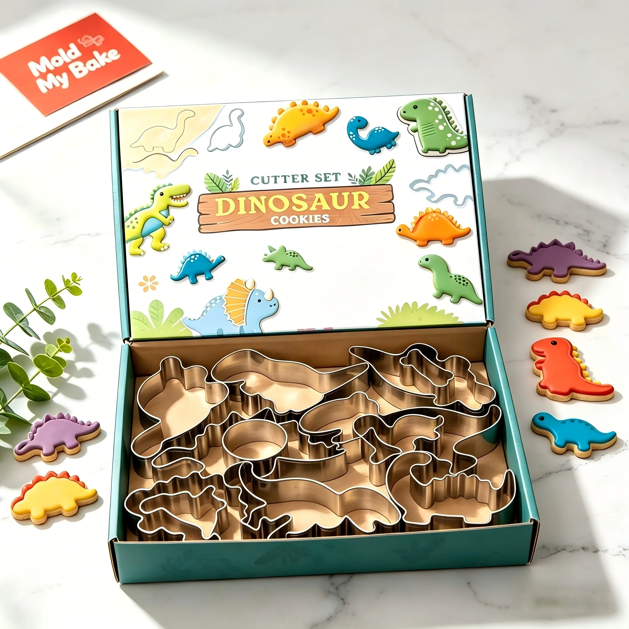 12PCS Dinosaur Cookie Cutters, Food Grade Stainless Steel, Non Stick Easy Clean Baking Molds, for Kids Birthday Party Home DIY
