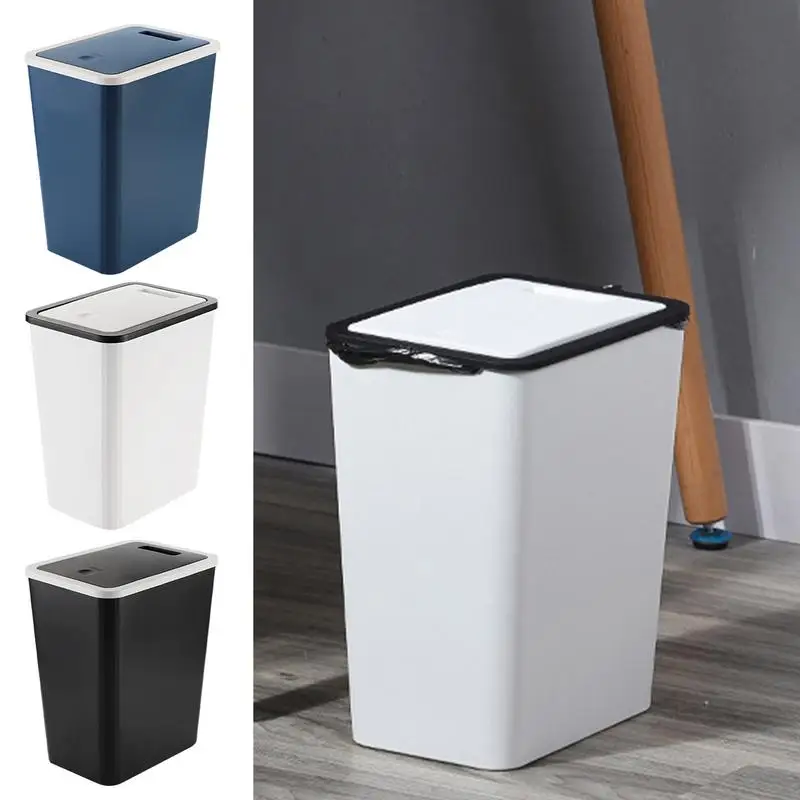 Cubo de basura con tapa, cubo de basura, contenedor de reciclaje con tapa de prensa, delgado, moderno, 13L, para cocina, baño, dormitorio, sala de estar